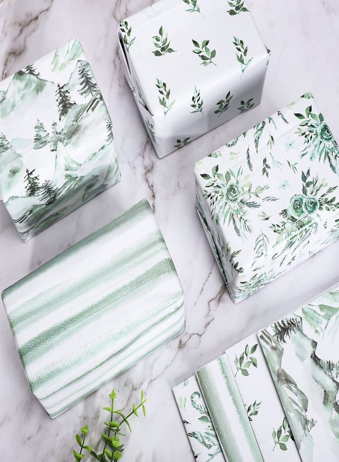 Whaline 12 Sheet Green Forest Wrapping Paper Watercolor Mountain landscape Gift Wrap Paper Woodland Decorative Folded Flat Art Paper for Wedding Birthday DIY Crafts Gift Packing, 19.7 x 27.6 Inch - Image 4